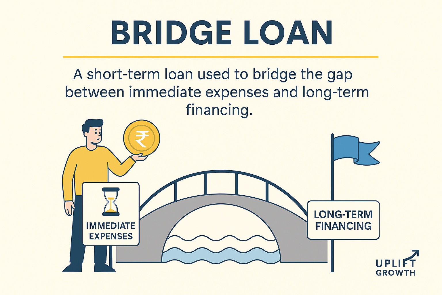 What is 'bridge loan', how it works, key use cases for startups, typical structures including convertible notes and short-term debt. Uplift Growth