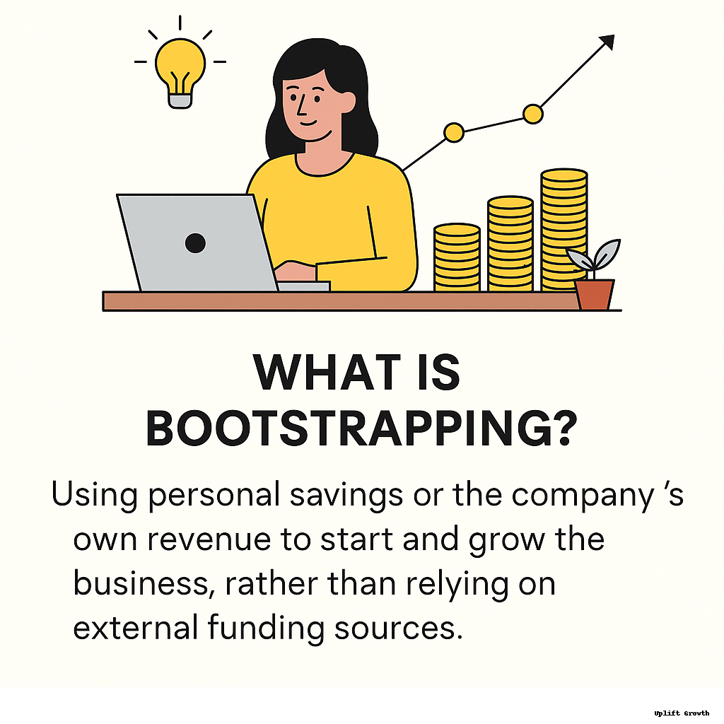 Bootstrapping - Using personal money to start and grow business. No external funding. Uplift Growth